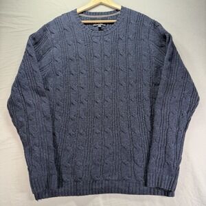 Wallin Bros Sweater Mens XL Navy Blue Cable Knit Lambswool Fisherman Grandpa